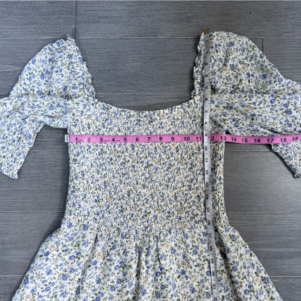 Reformation Elle Dress Pixie 8 White Purple Floral Mini Short Puff Sleeve Boho - Picture 13 of 16